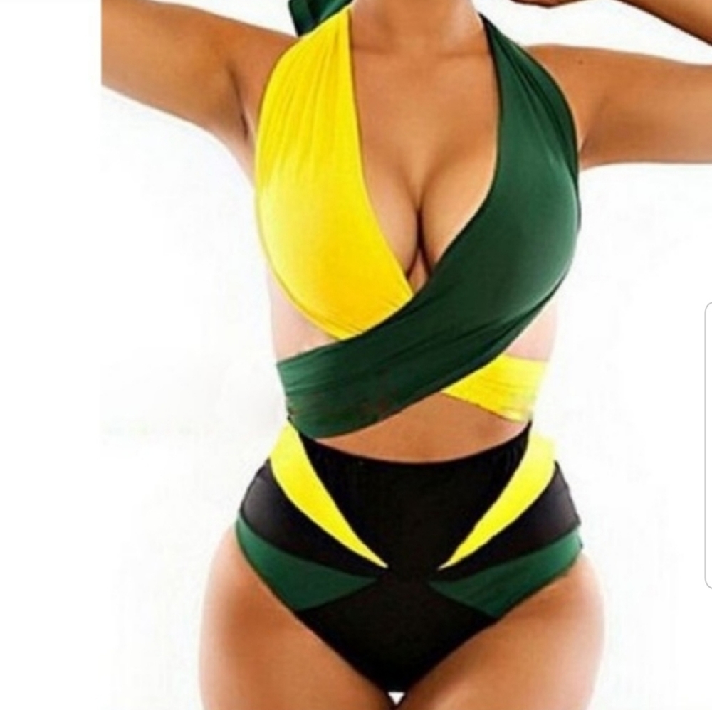 NEW SEXY🔥Yellow & Green High Waisted Wrap Bikini